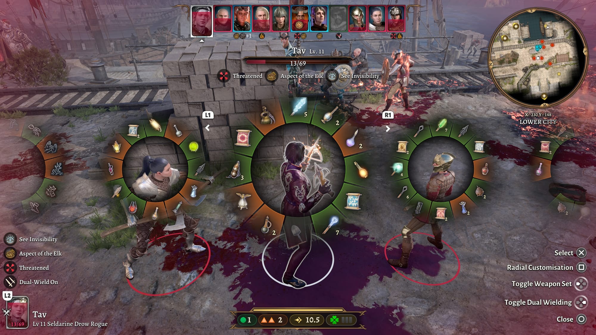 Screenshot in mid-battle of an RPG, showing the UI and selection of items for use.